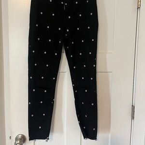 Black and white polka dot stretch pants